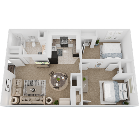 Floor plan for 2 beds, 1 bath, 680 sqft